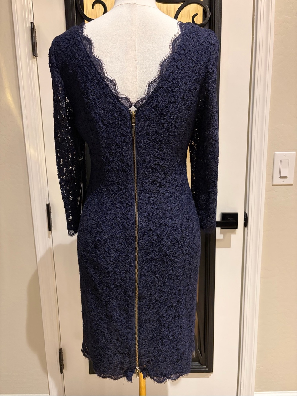Adrianna Papell Navy Lace Midi Sheath Dress - Picture 6 of 9